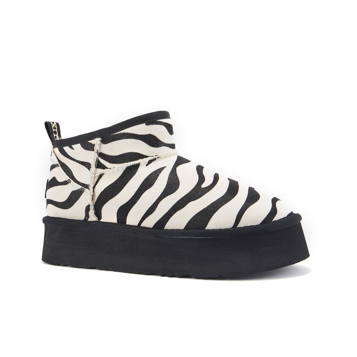 Cosy Ultra Short Scoop Cut Platform Shoe Black Zebra Australia Luxe Collective