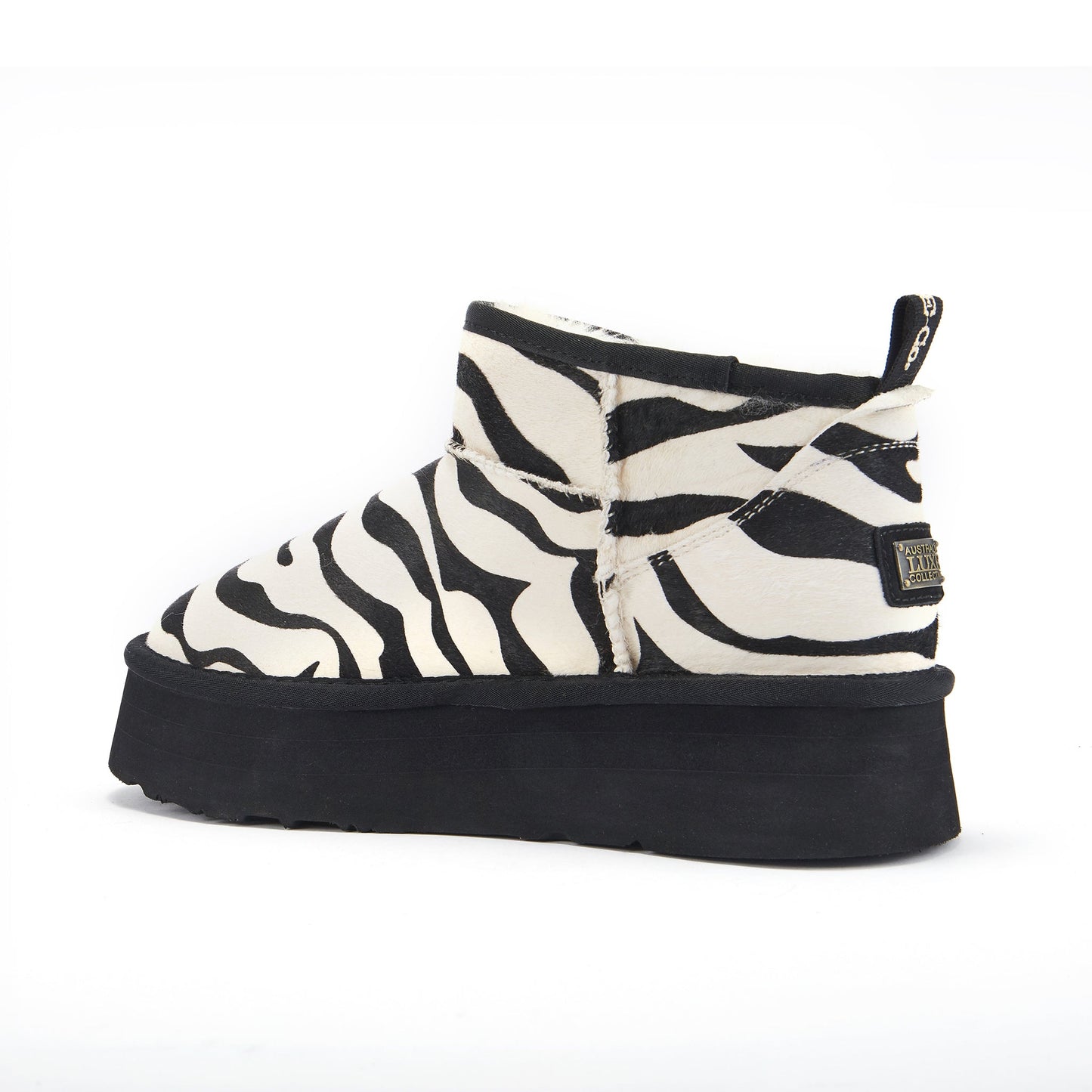 Cosy Ultra Short Scoop Cut Platform Shoe Black Zebra Australia Luxe Collective
