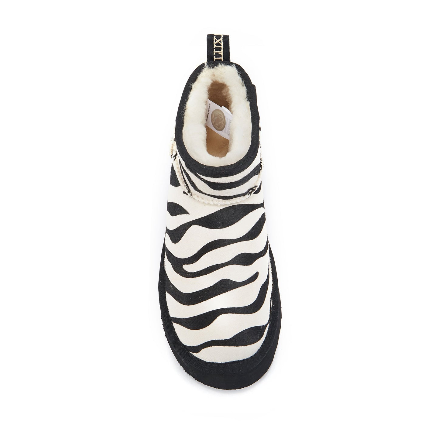 Cosy Ultra Short Scoop Cut Platform Shoe Black Zebra Australia Luxe Collective