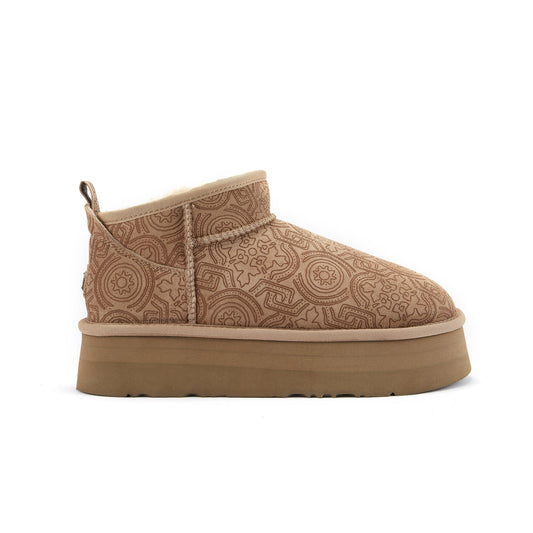 Cosy Ultra Short Scoop Cut Platform Embossed Suede Taupe Australia Luxe Collective