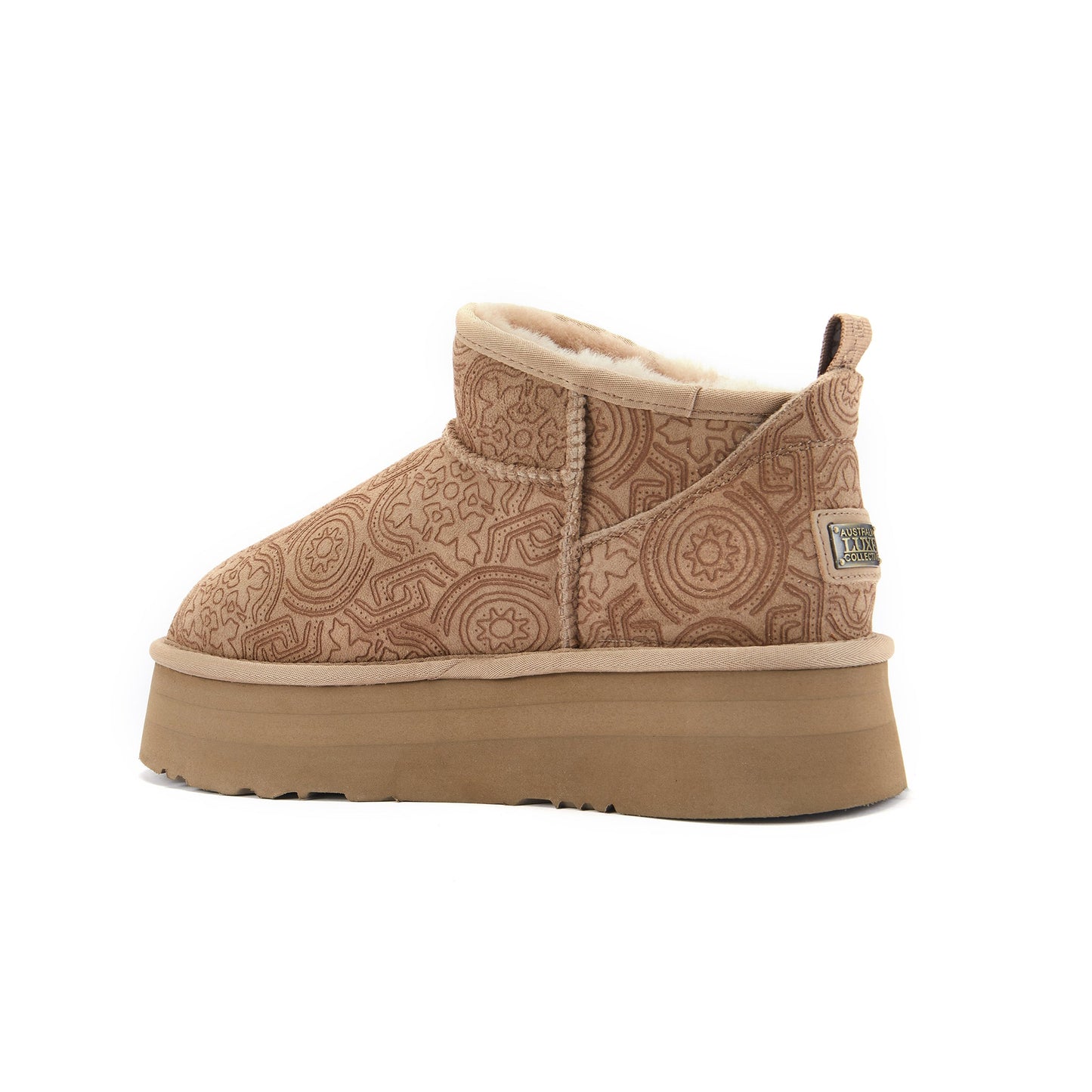 Cosy Ultra Short Scoop Cut Platform Embossed Suede Taupe Australia Luxe Collective
