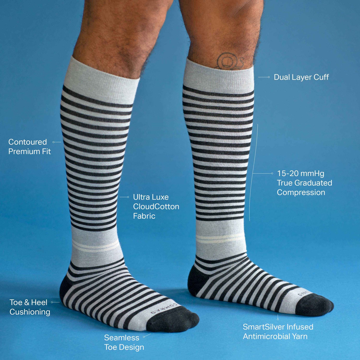 Cotton Tencel Graduated Compression Socks Black/Grey Comrad