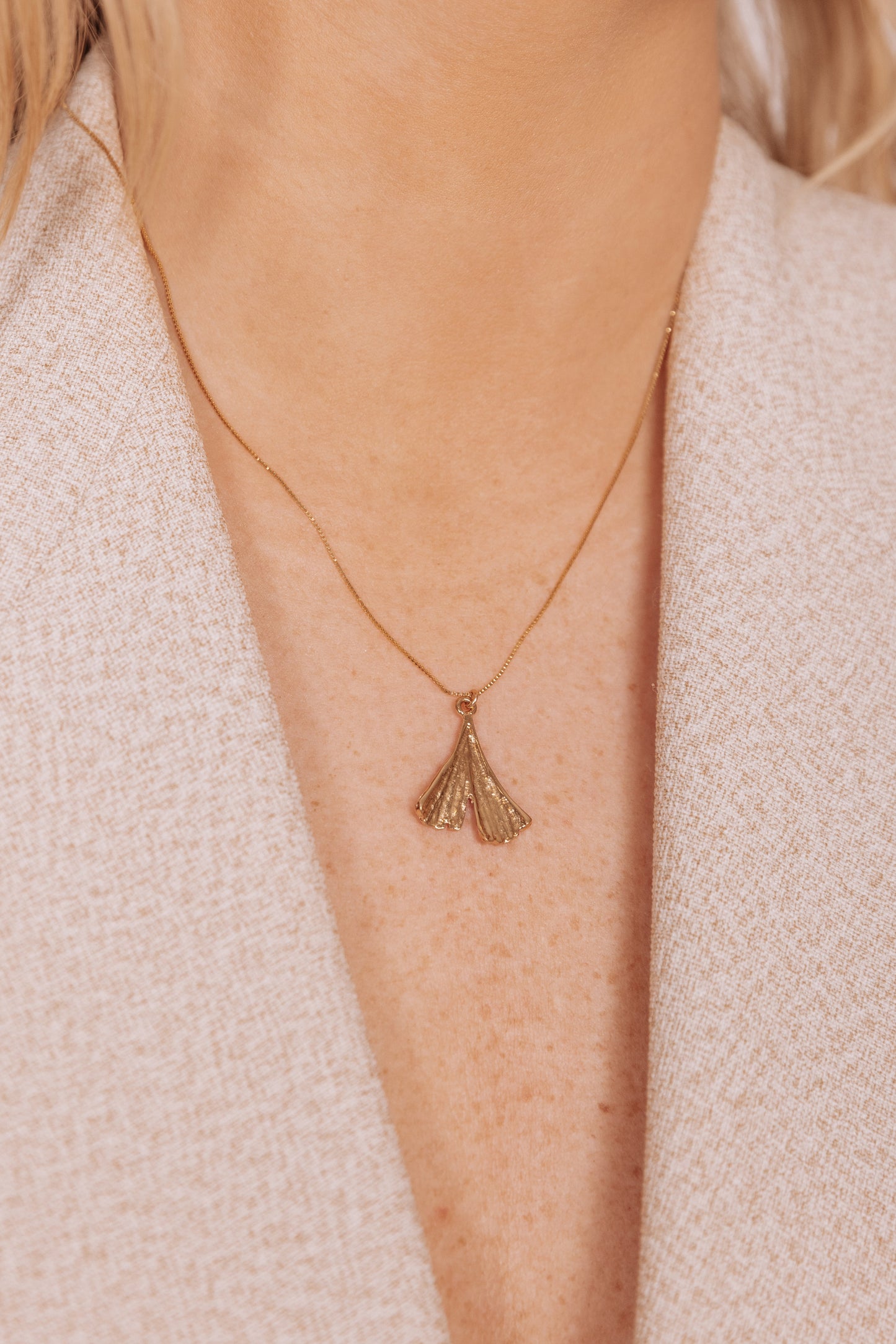 Gold Gingko Leaf Box Chain Necklace Camden