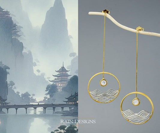 Moonlight 925 Silver Earrings with Mother of Pearl and 18K Gold Shine