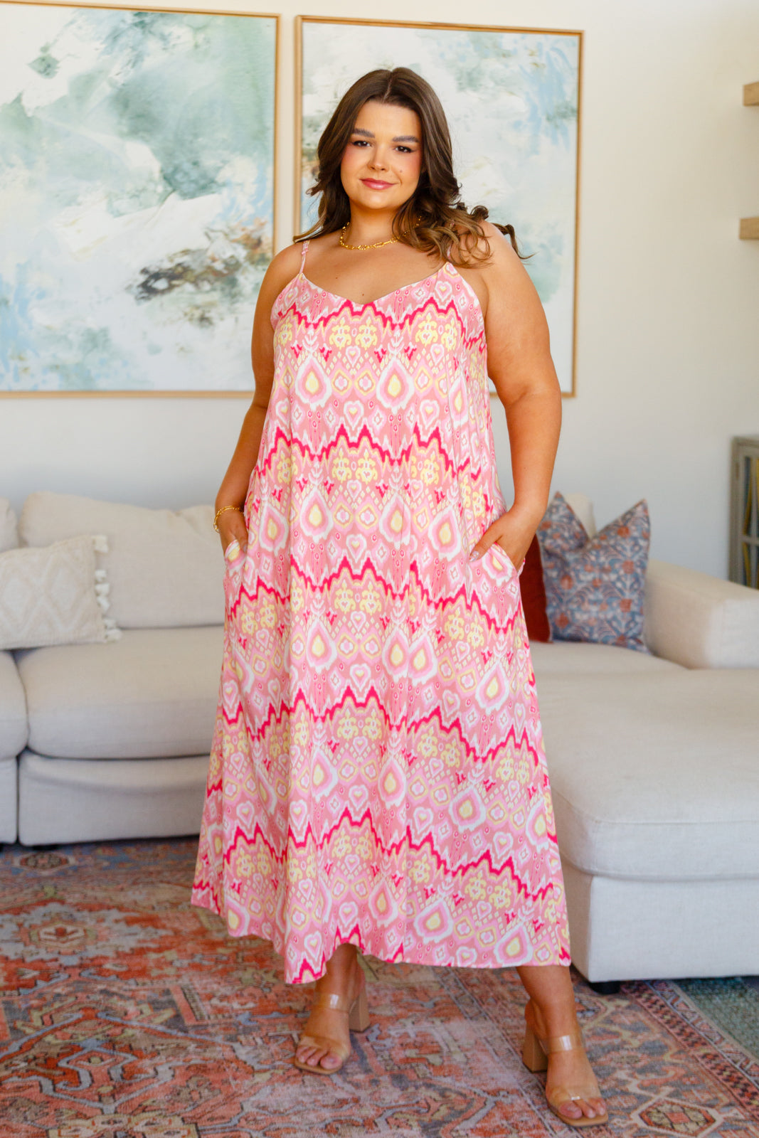 Ikat Print Adjustable Straps Maxi Dress Sweet Rae's Boutique