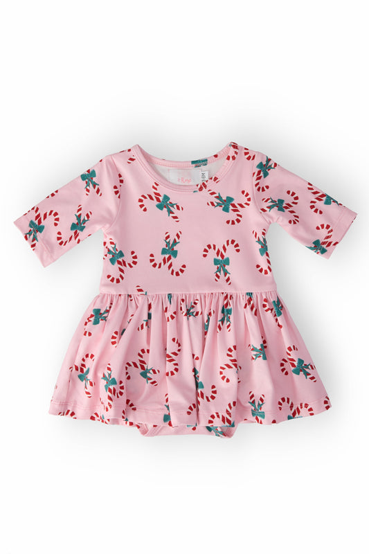 Candy Cane Cutie 3/4 Sleeve Twirl Bodysuit Baby Clothing Mila & Rose