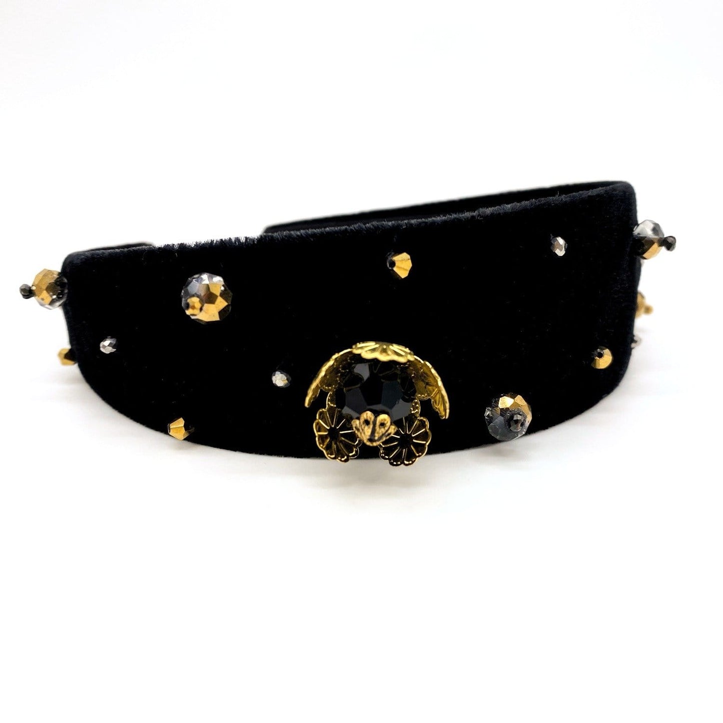 Canna Crystal Embellished Headband Black Suede ADIBA