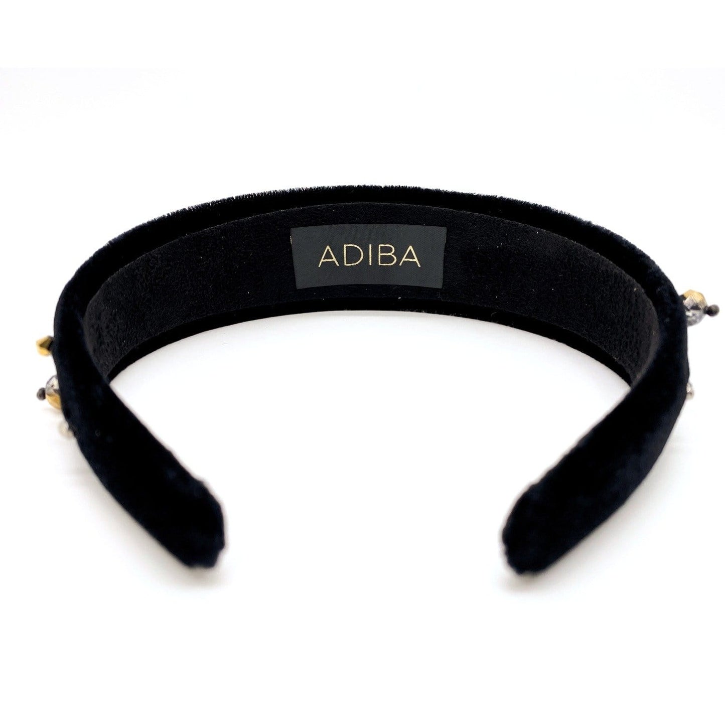 Canna Crystal Embellished Headband Black Suede ADIBA