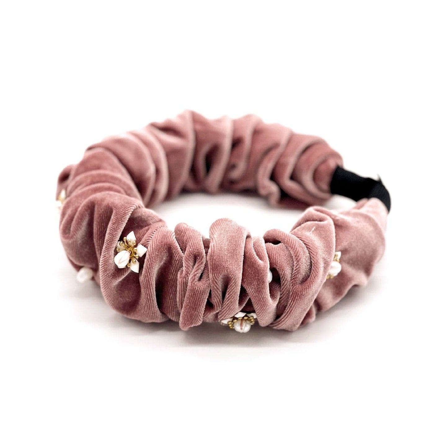 Carnation Soft Velvet Headband with Pearls and Gold Details ADIBA