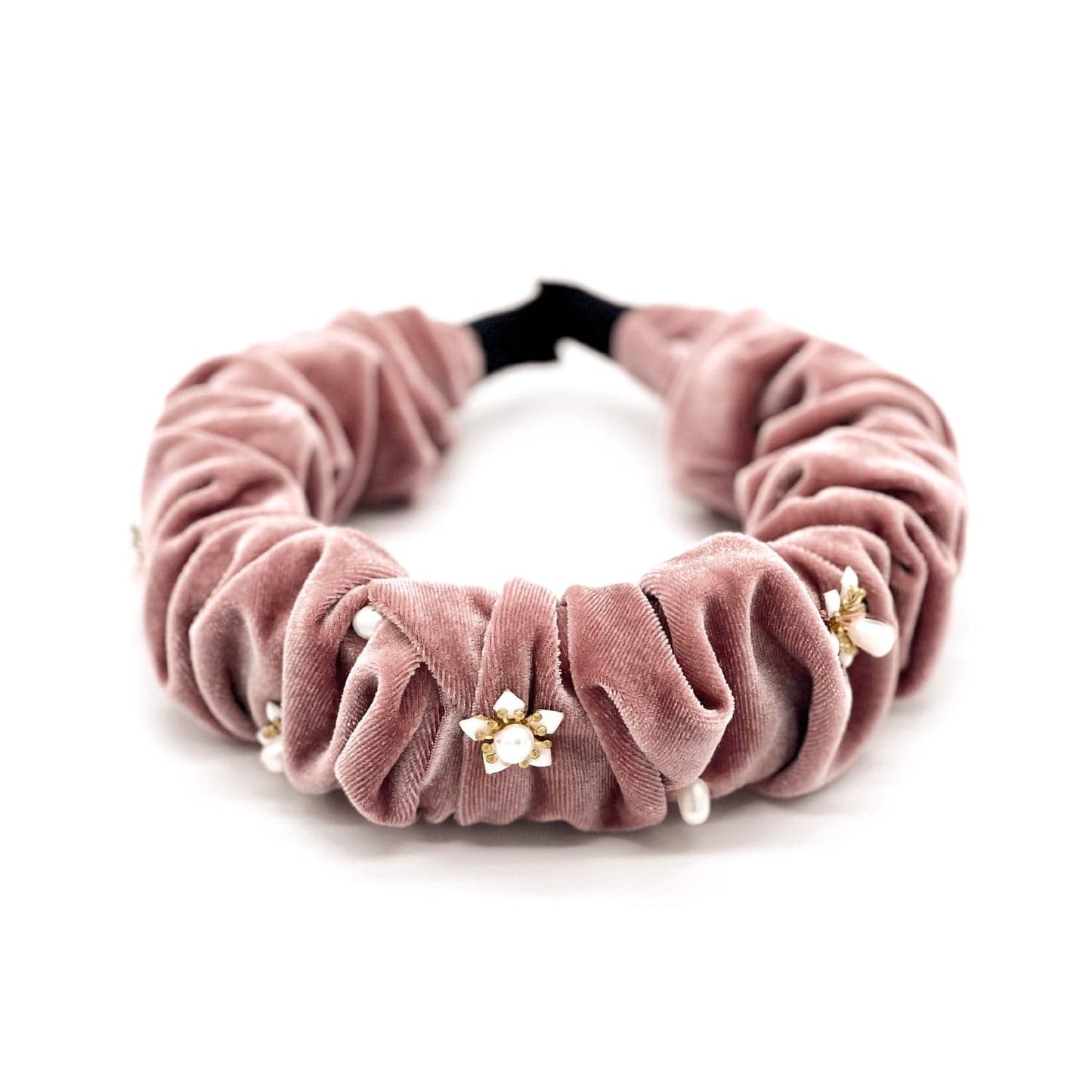 Carnation Soft Velvet Headband with Pearls and Gold Details ADIBA