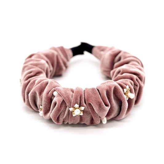 Carnation Soft Velvet Headband with Pearls and Gold Details ADIBA