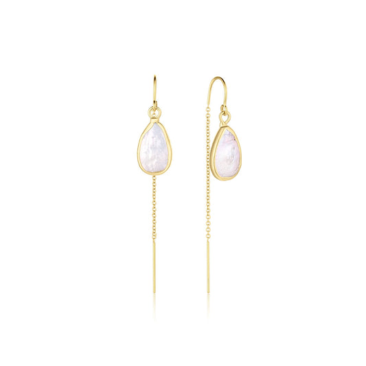 14k Gold Filled Threaders with Gold Plated Bezel Baroque Pearls Carrie