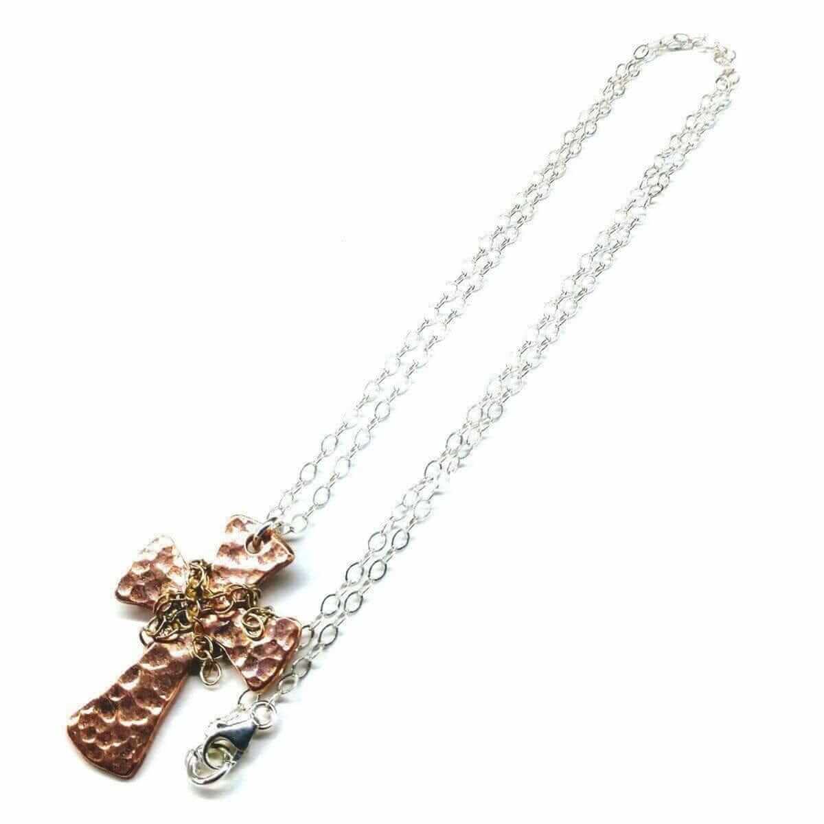 Chained Hammered Copper Cross Necklace Unisex Alexa Martha Designs