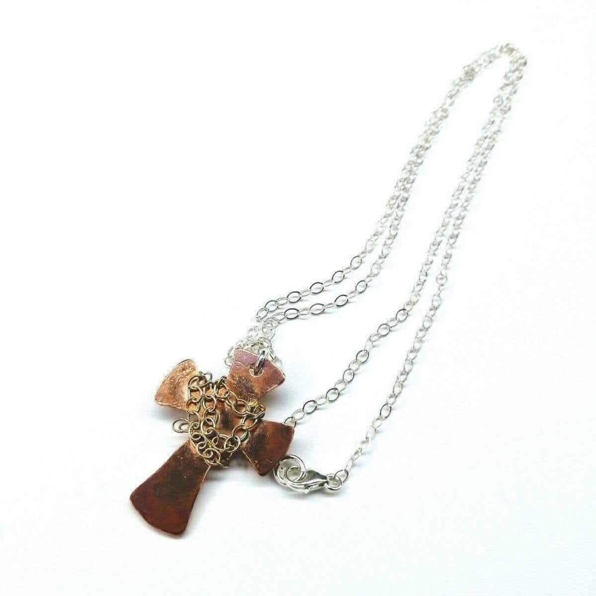 Chained Hammered Copper Cross Necklace Unisex Alexa Martha Designs