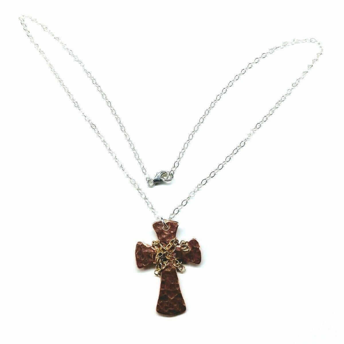 Chained Hammered Copper Cross Necklace Unisex Alexa Martha Designs