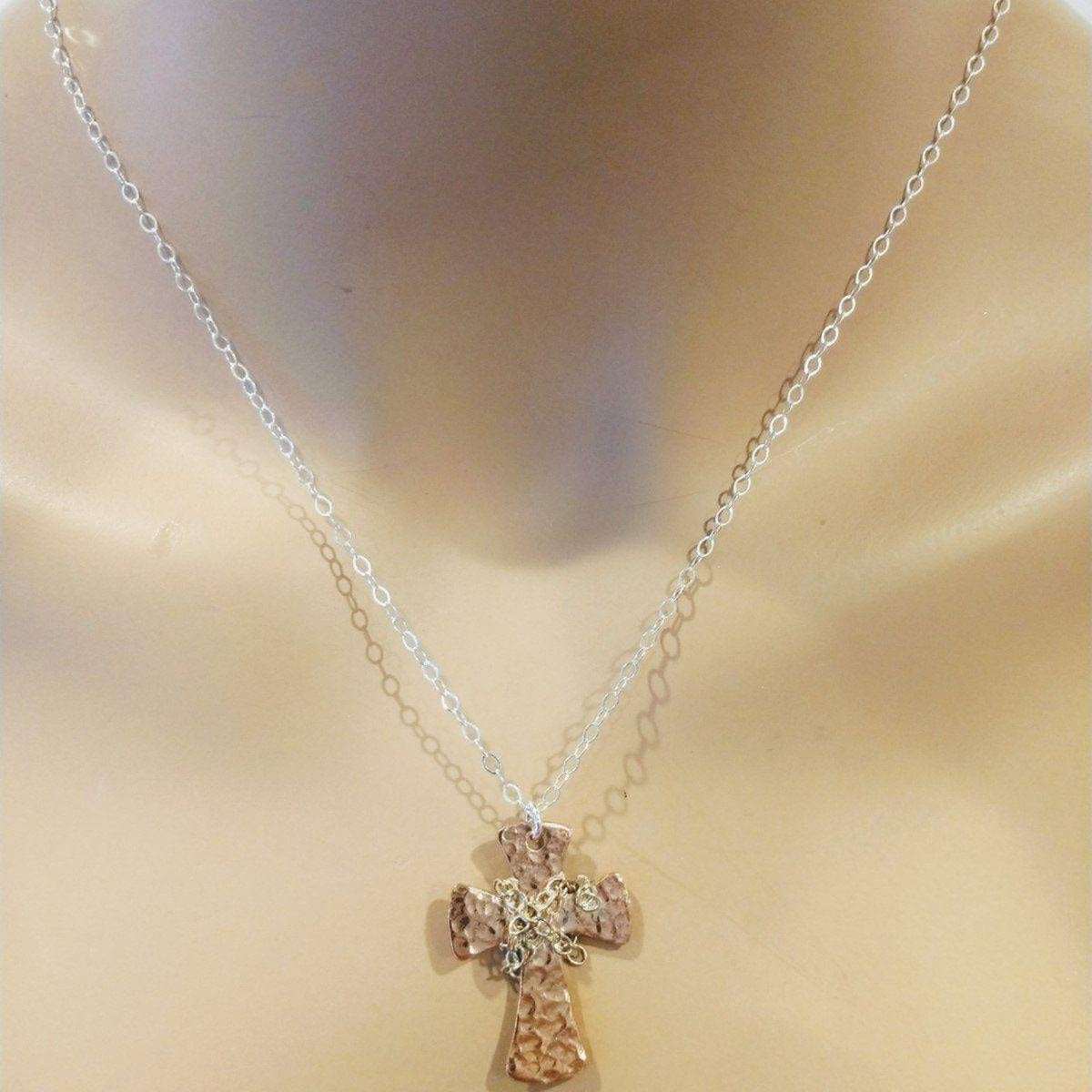 Chained Hammered Copper Cross Necklace Unisex Alexa Martha Designs