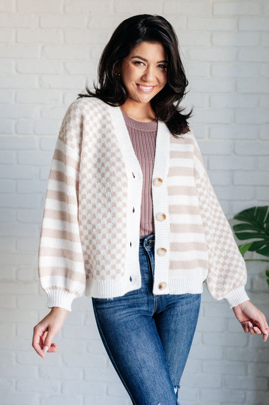 Check That Line Cardigan Midweight Sweater Knit Cardigan Sweet Rae's Boutique