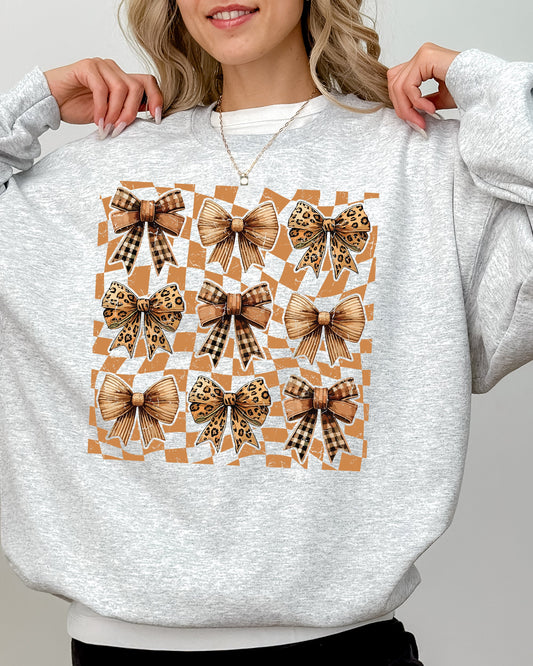 Checkered Autumn Coquette Bows and Ribbons Fall Sweatshirt