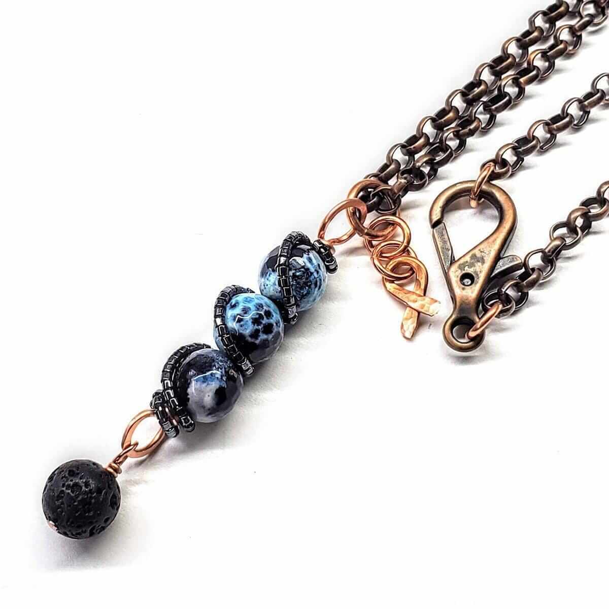 Child Abuse Prevention Awareness Beaded Gemstone Stick Pendant With Lava Rock Bead Charm Necklace