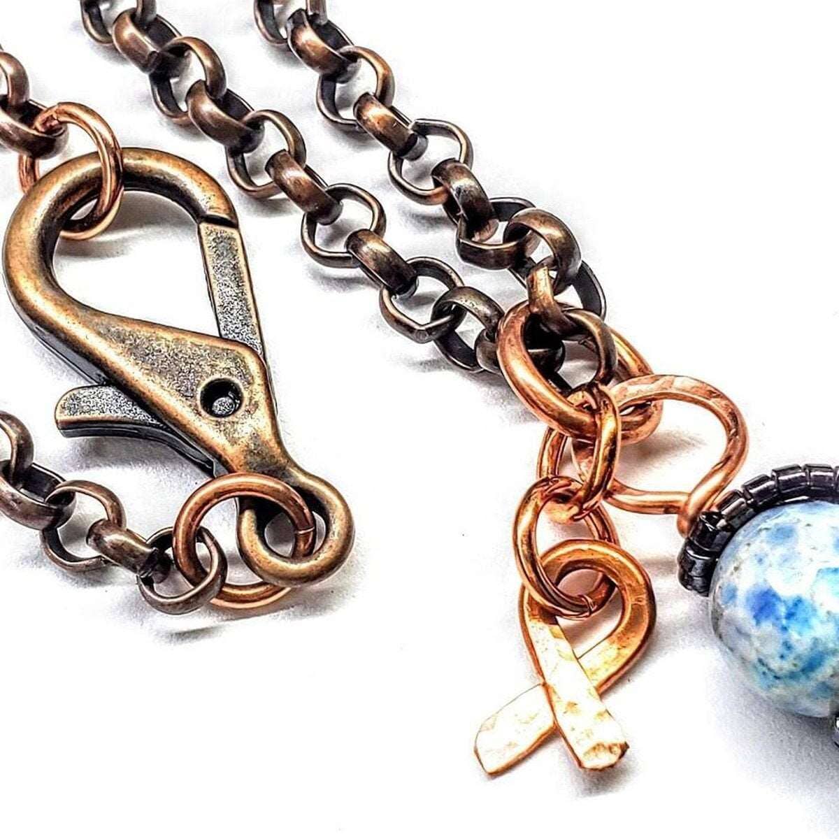 Child Abuse Prevention Awareness Beaded Gemstone Stick Pendant With Lava Rock Bead Charm Necklace