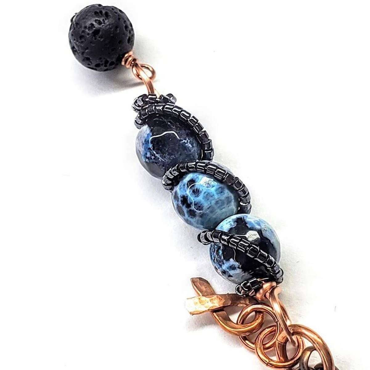 Child Abuse Prevention Awareness Beaded Gemstone Stick Pendant With Lava Rock Bead Charm Necklace