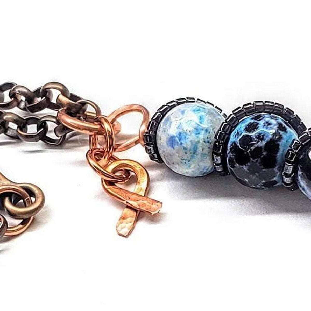 Child Abuse Prevention Awareness Beaded Gemstone Stick Pendant With Lava Rock Bead Charm Necklace