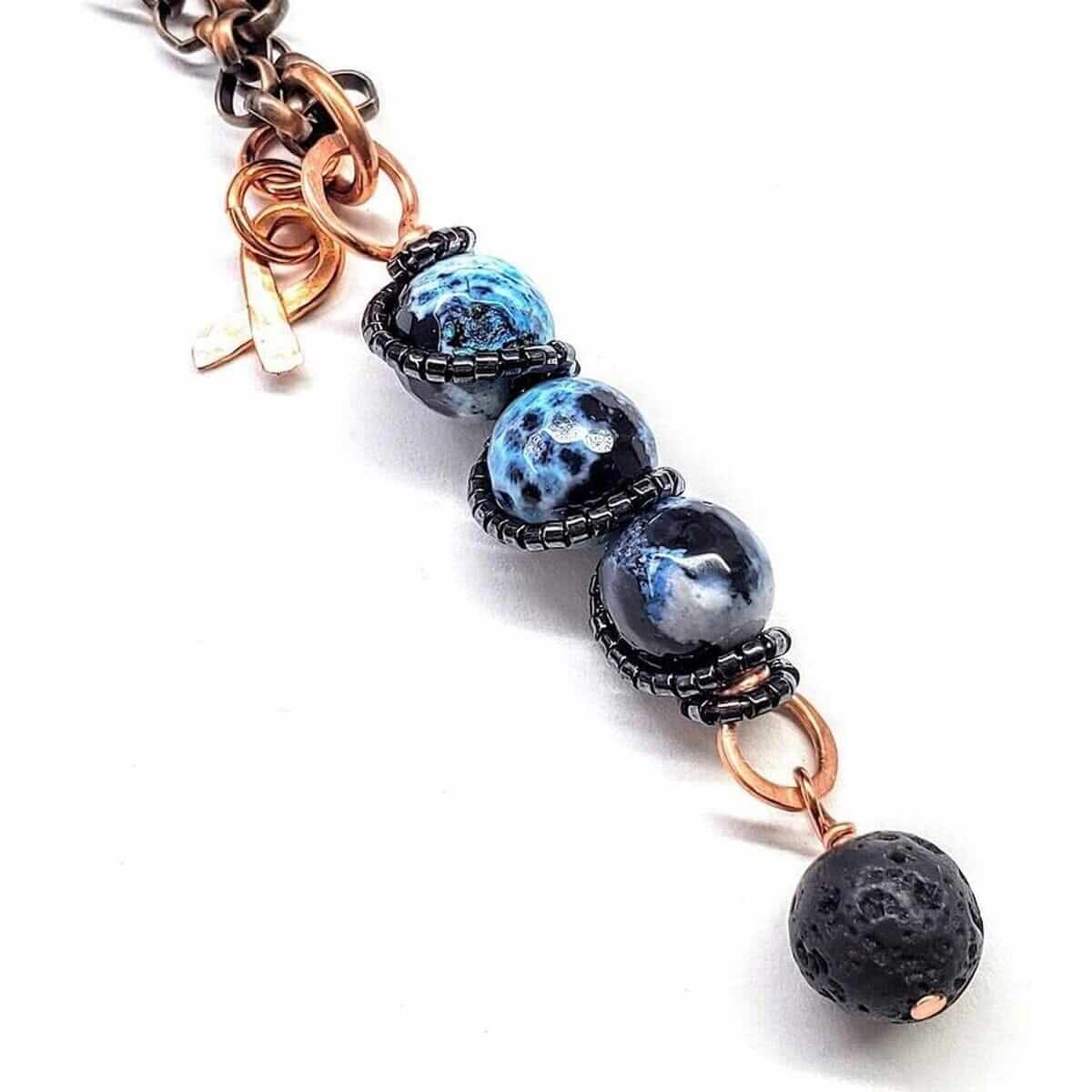 Child Abuse Prevention Awareness Beaded Gemstone Stick Pendant With Lava Rock Bead Charm Necklace