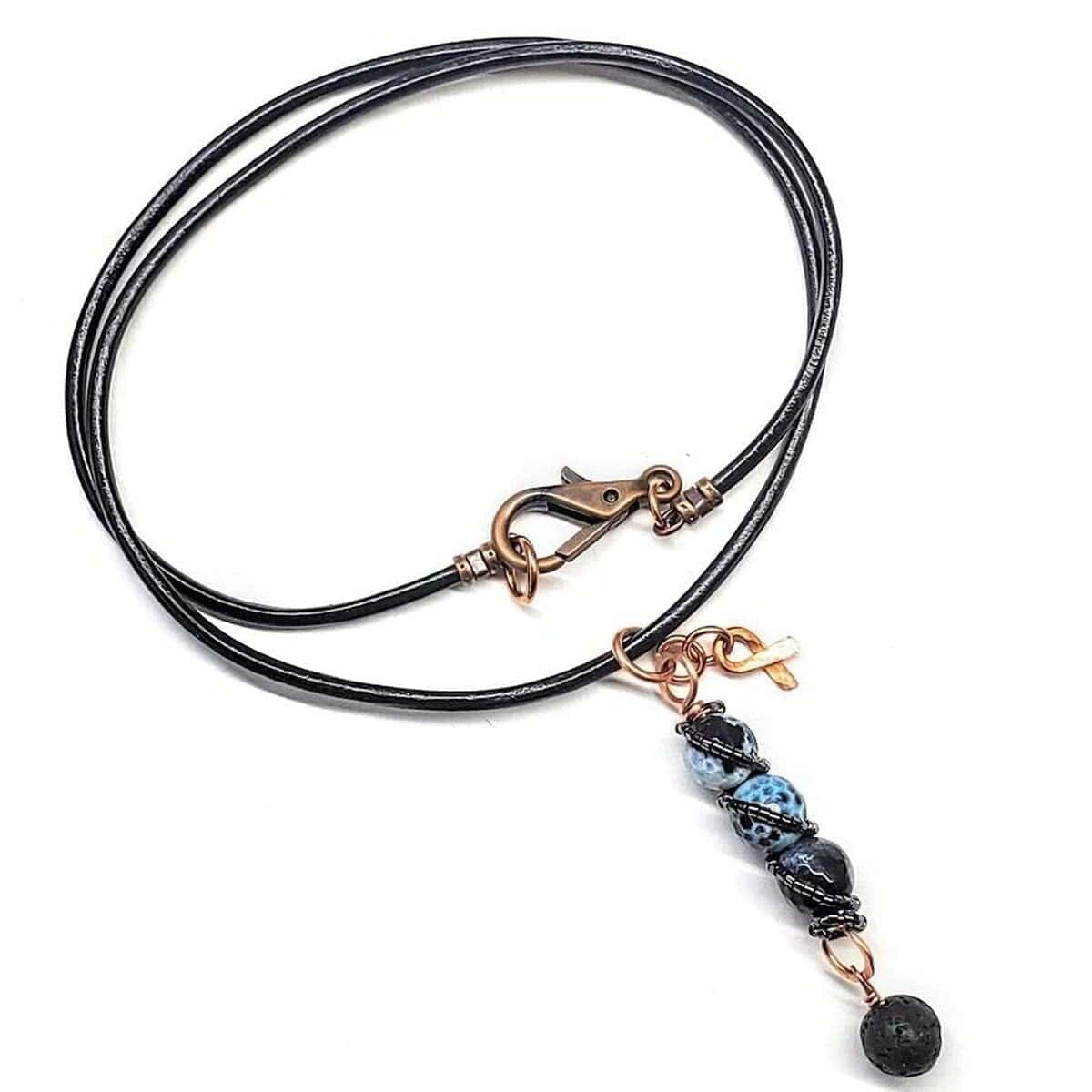 Child Abuse Prevention Awareness Beaded Gemstone Stick Pendant With Lava Rock Bead Charm Necklace
