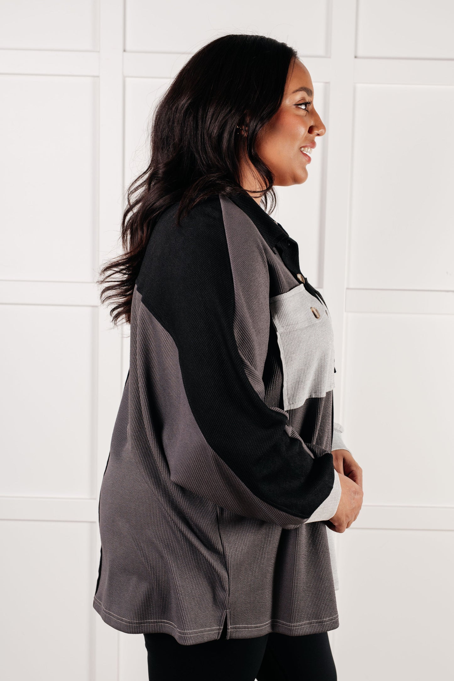 Colorblock V-Neck Henley Grey Chip Off the Old