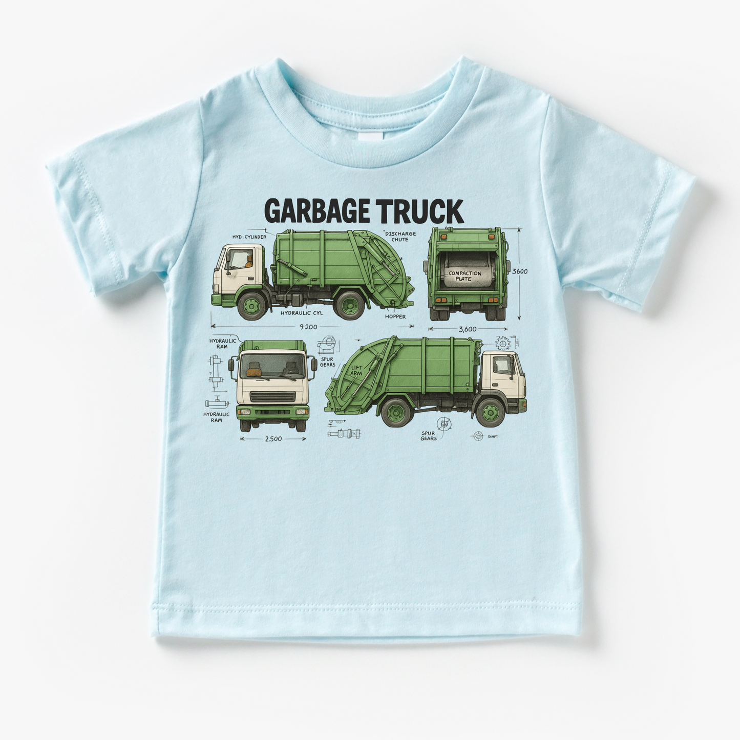 Garbage Truck Blueprints Shirt - Fun Garbage Truck Tee
