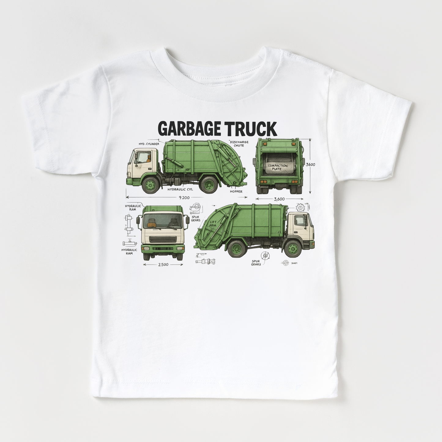 Garbage Truck Blueprints Shirt - Fun Garbage Truck Tee