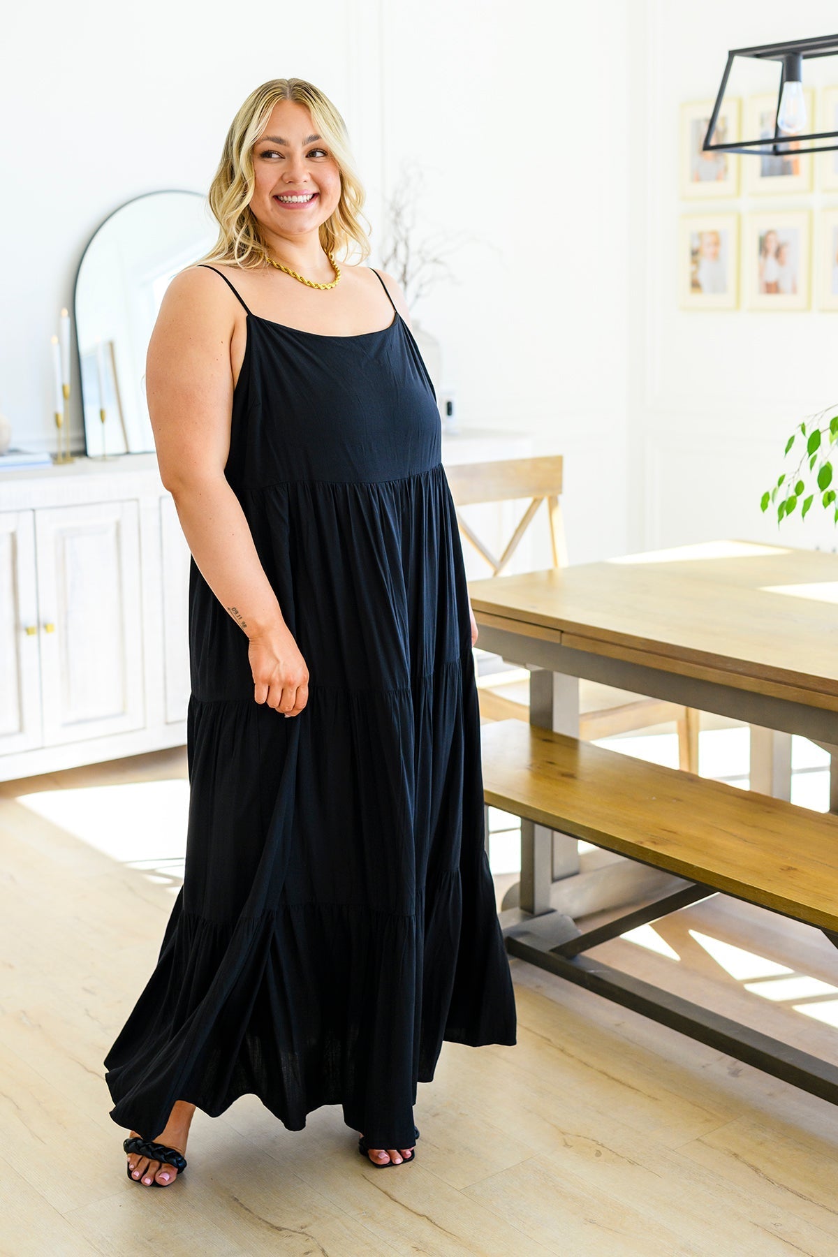 Tiered Maxi Dress Adjustable Straps Classically Cool