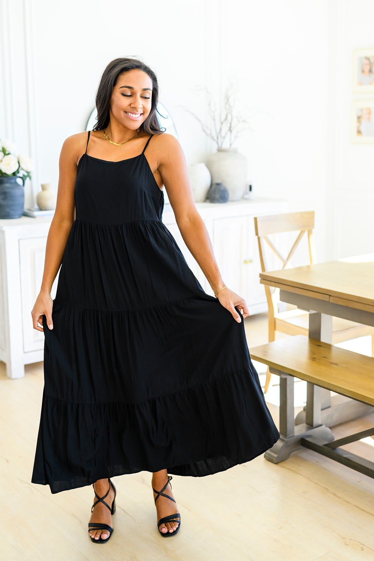 Tiered Maxi Dress Adjustable Straps Classically Cool