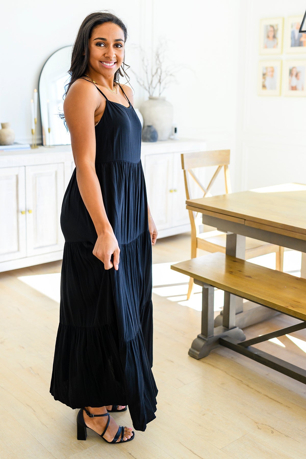 Tiered Maxi Dress Adjustable Straps Classically Cool
