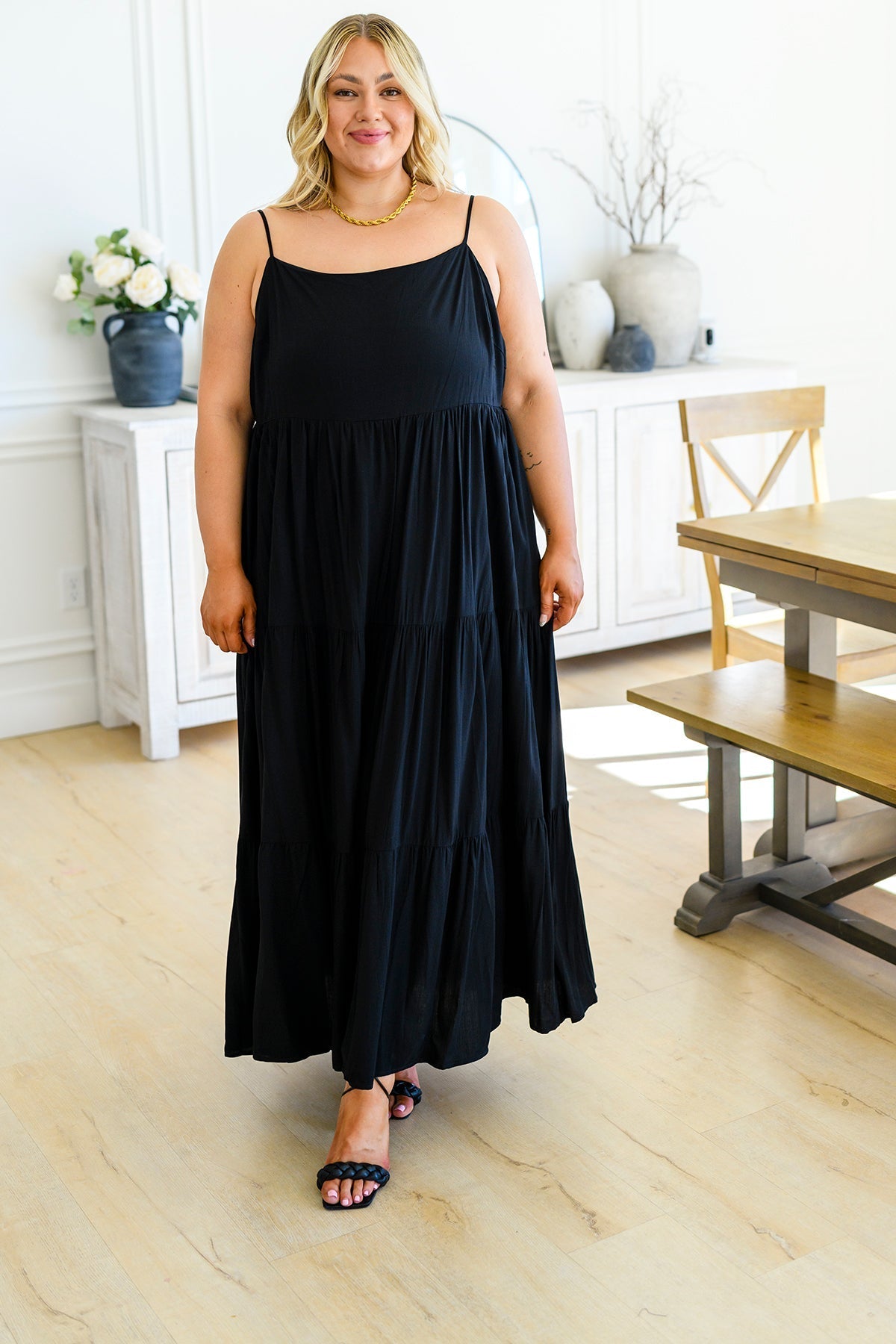 Tiered Maxi Dress Adjustable Straps Classically Cool