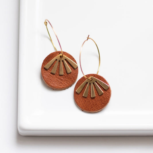 Cognac Leather Earrings Lightweight Oakleigh Earrings Sela Designs