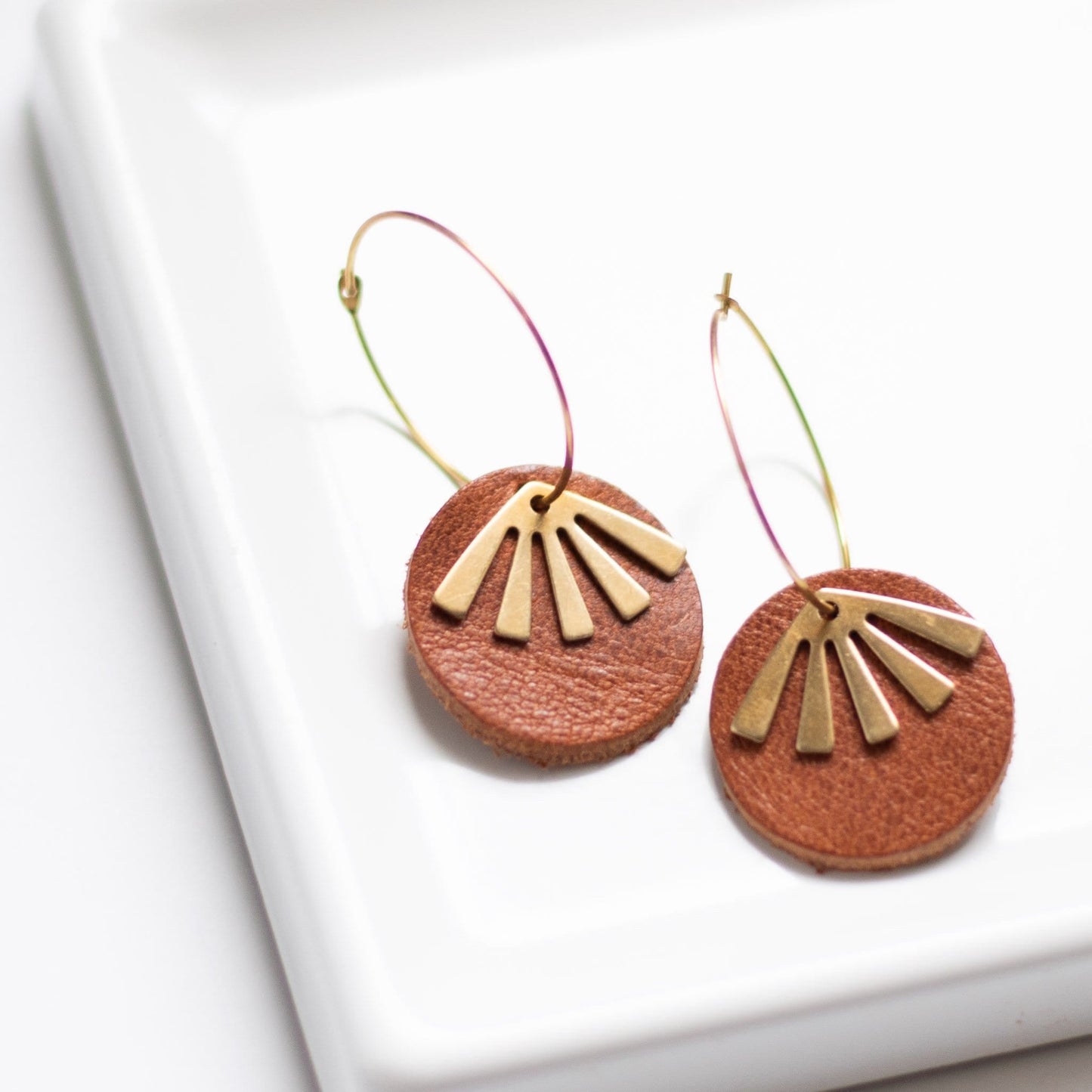 Cognac Leather Earrings Lightweight Oakleigh Earrings Sela Designs