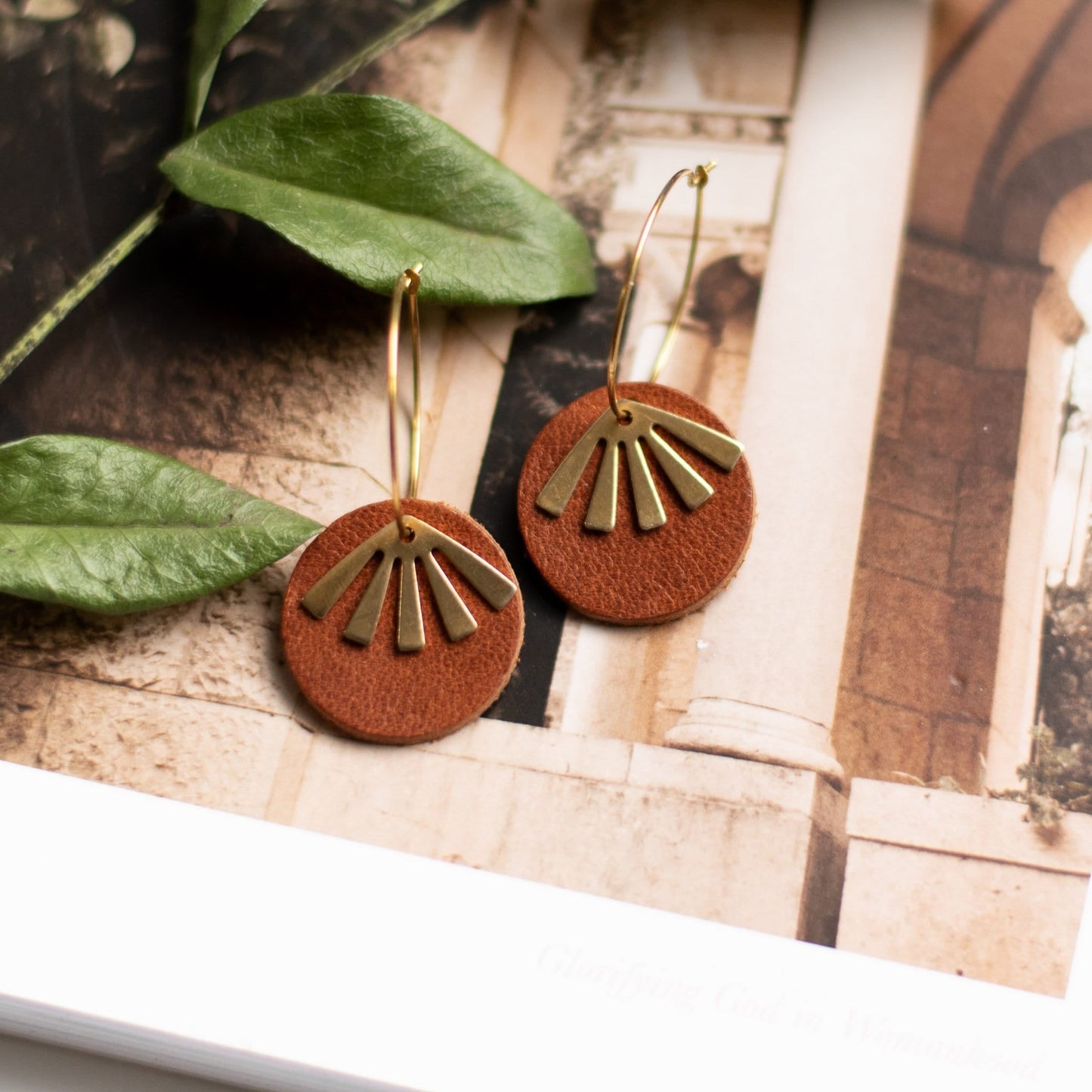 Cognac Leather Earrings Lightweight Oakleigh Earrings Sela Designs