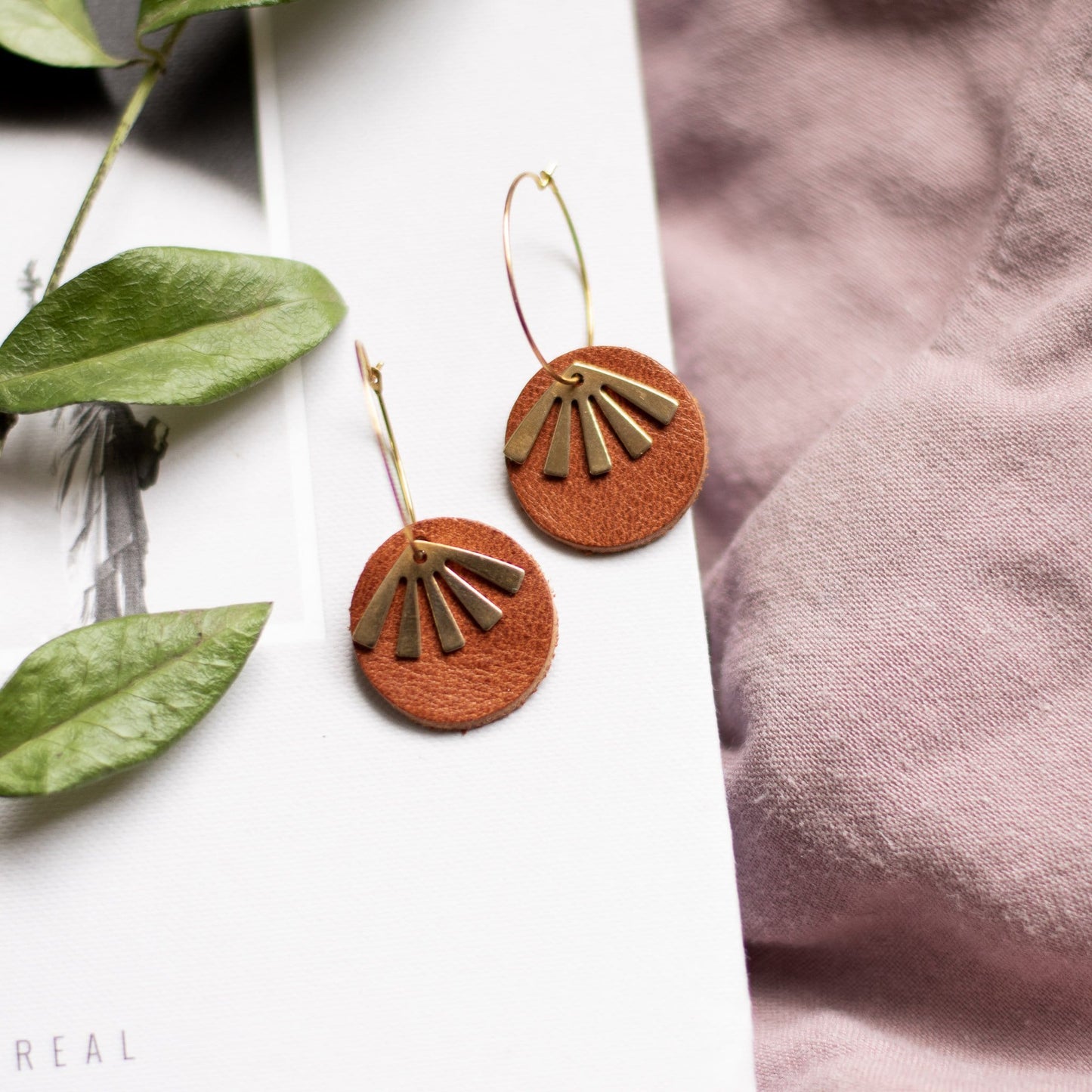 Cognac Leather Earrings Lightweight Oakleigh Earrings Sela Designs