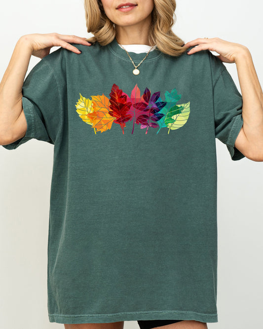 Colorful Autumn Leaves Key Attribute Fall Botanical Halloween Thanksgiving Shirt Comfort Colors T-Shirt