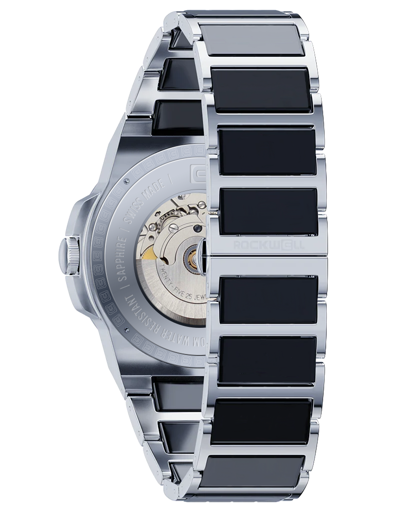 Commander Elite Automatic Silver Black Ceramic Watch Rockwell