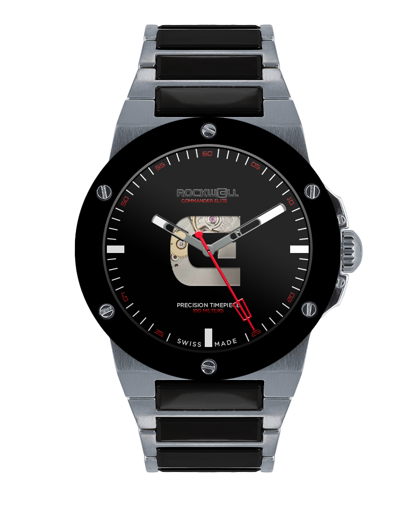 Commander Elite Automatic Silver Black Ceramic Watch Rockwell