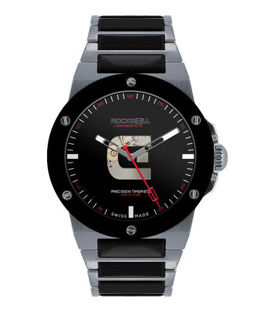 Commander Elite Automatic Silver Black Ceramic Watch Rockwell