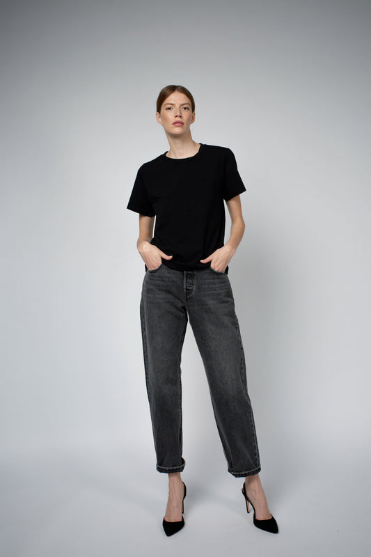 ADRY ORGANIC COTTON CREW NECK T-SHIRT IN BLACK