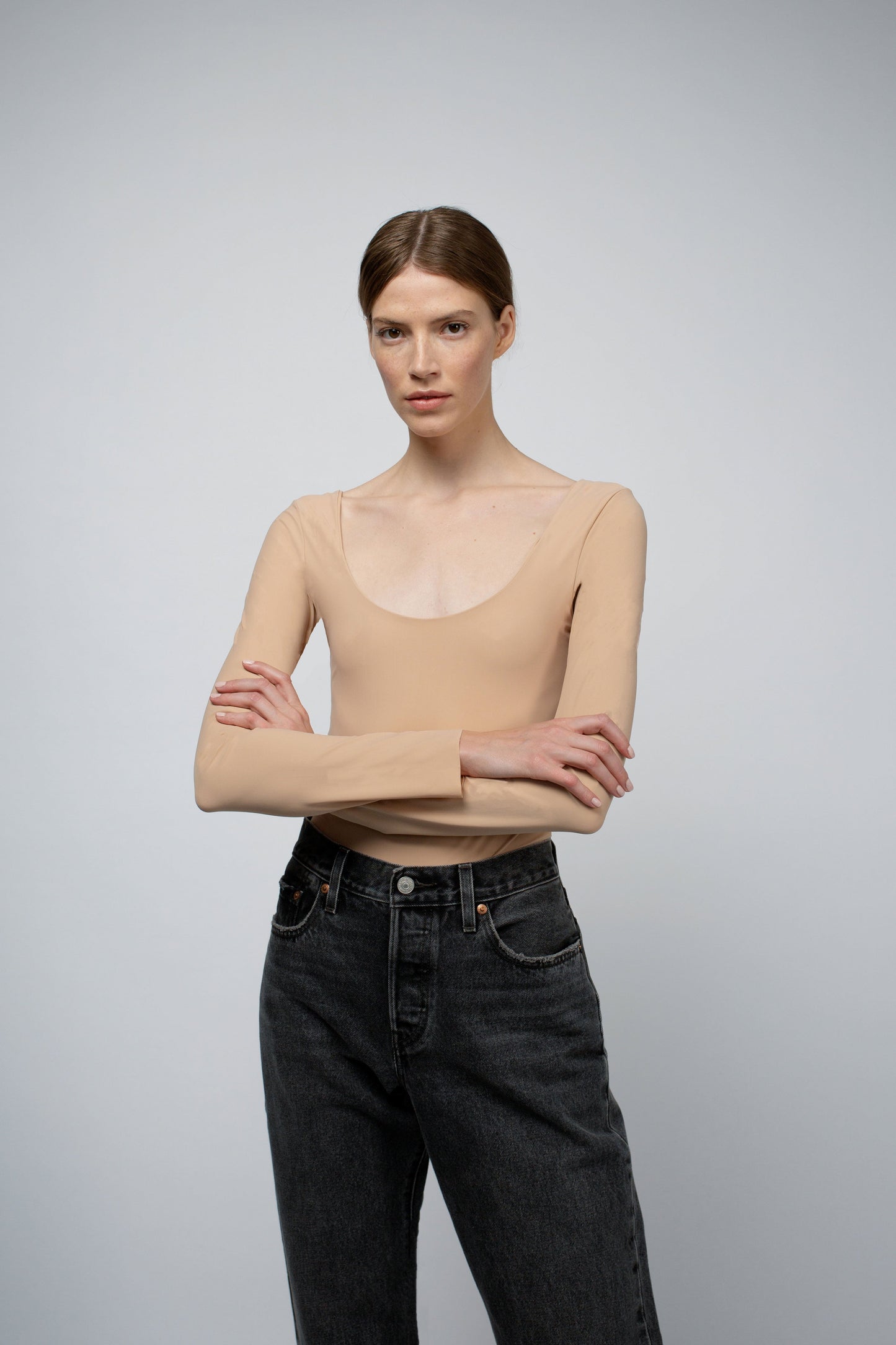 LUELLA DOUBLE LAYER BALLET NECKLINE BODYSUIT IN LATTE