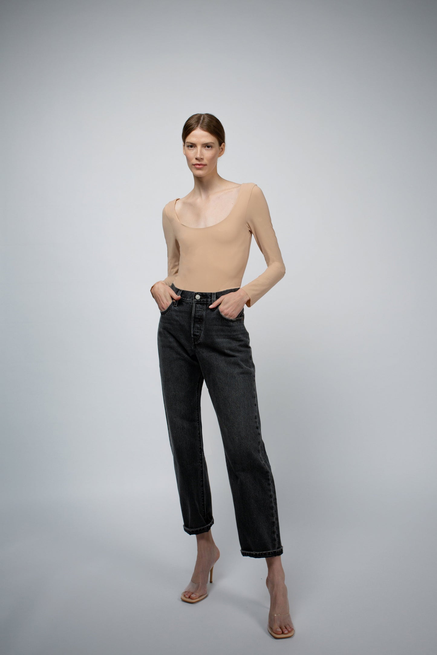 LUELLA DOUBLE LAYER BALLET NECKLINE BODYSUIT IN LATTE