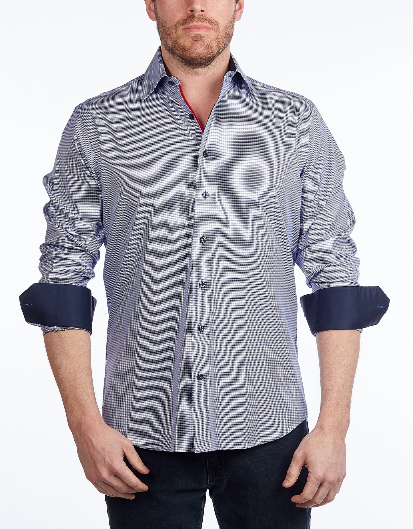 Contrast Collar Button-Up Shirt //  - Contemporary Fit - contrast  trimming- final sale - Size Small