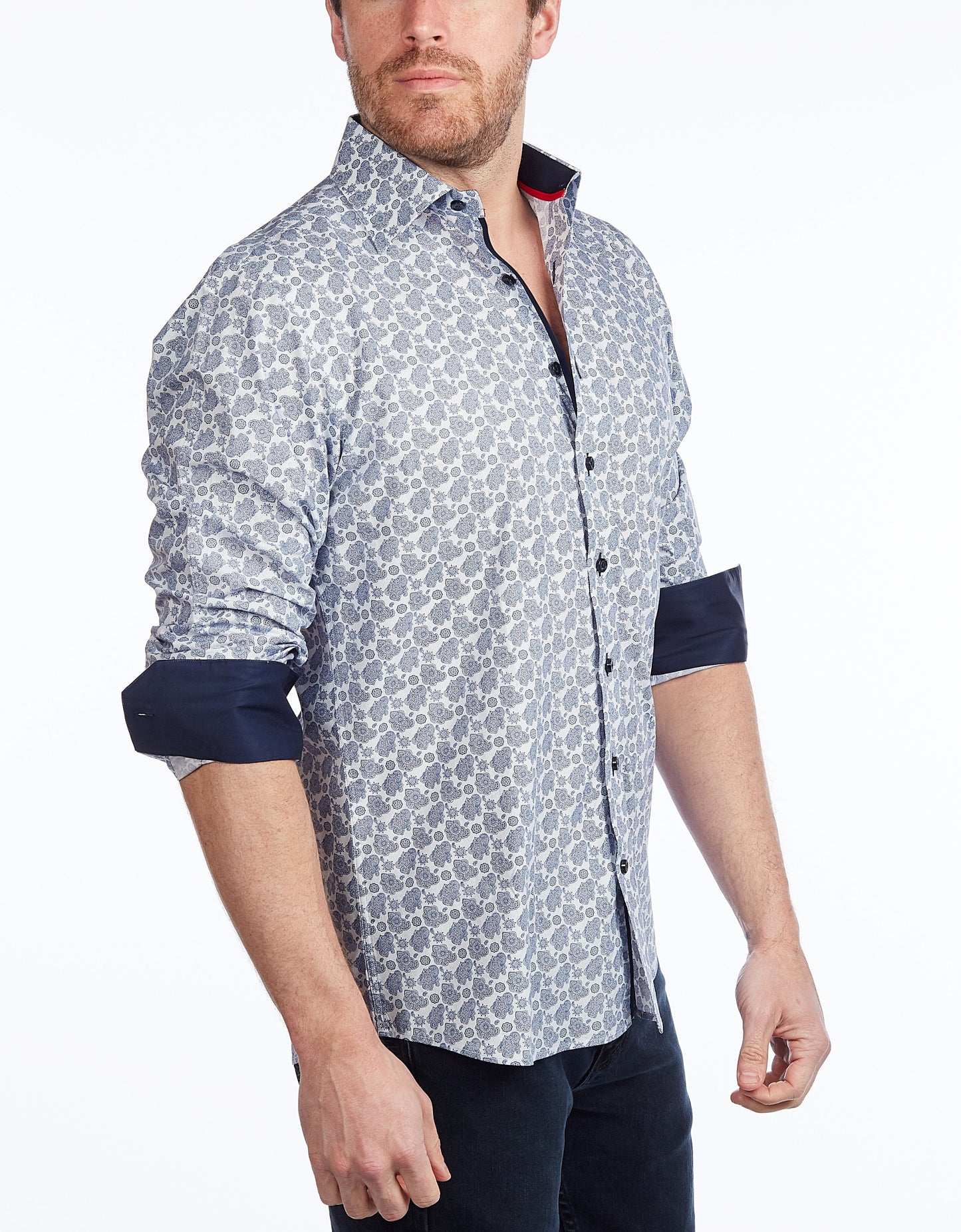 Contrast Collar Button-Up Shirt // Navy -  Contemporary Fit - Contrast trimming - final sale - Size Small
