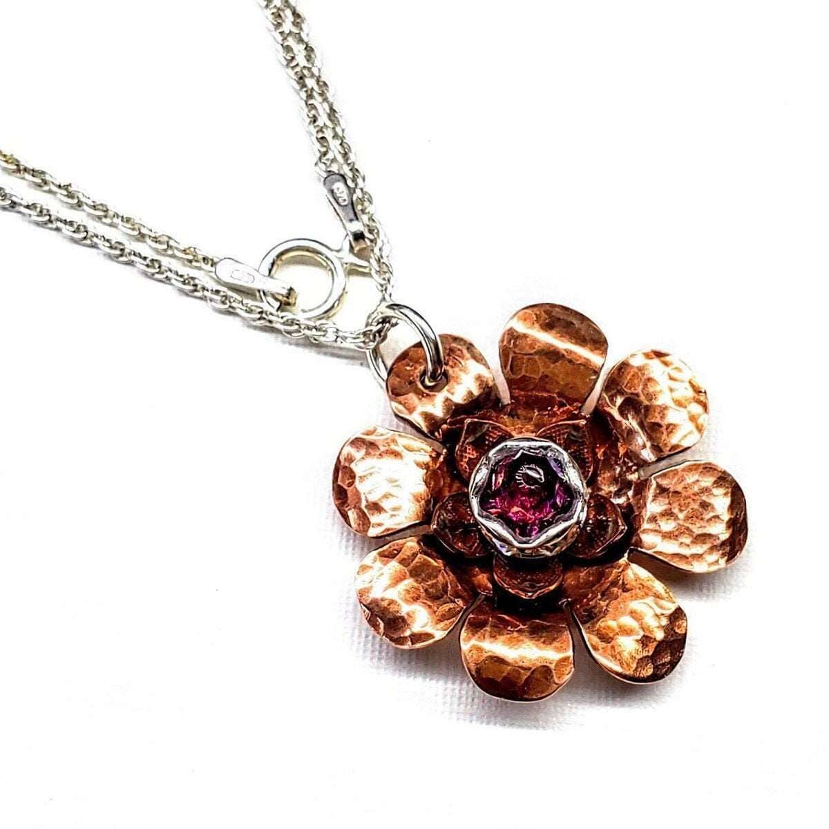 Copper Crystal Flower Blossom Spinner Necklace Alexa Martha Designs