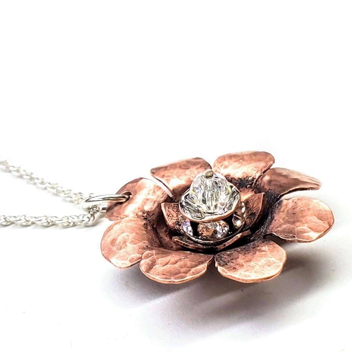 Copper Crystal Flower Blossom Spinner Necklace Alexa Martha Designs